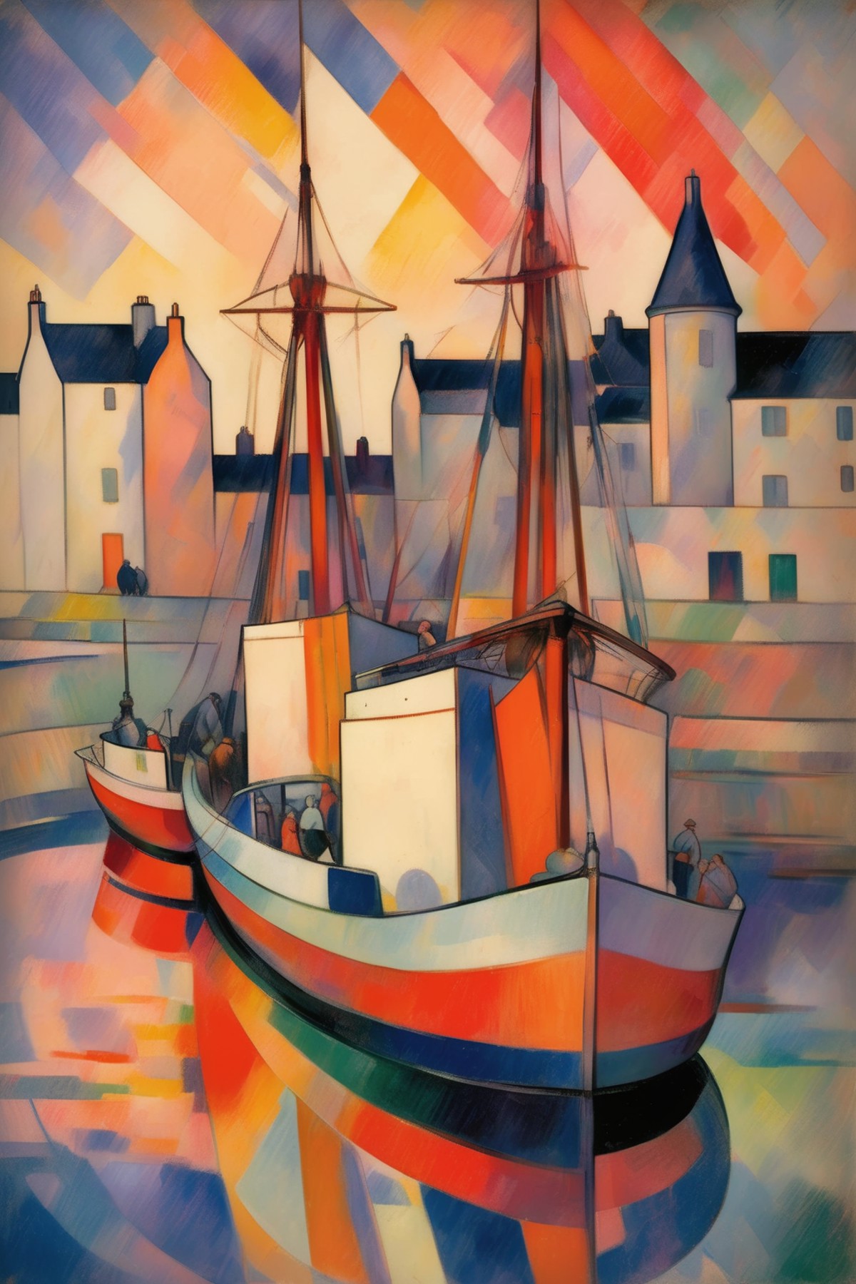 <lora:Lyonel Feininger Style:1>Lyonel Feininger Style - 101931. A painting by Jacques Villon. A painting of Stornoway Harb...
